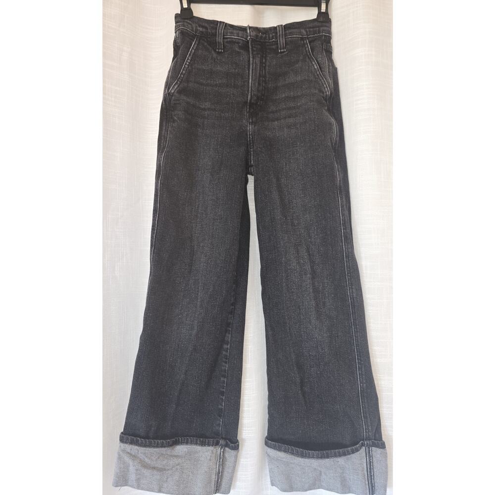 Joe’s Jeans Wide Leg Cropped Cuffed Black Denim Size 24 High Rise